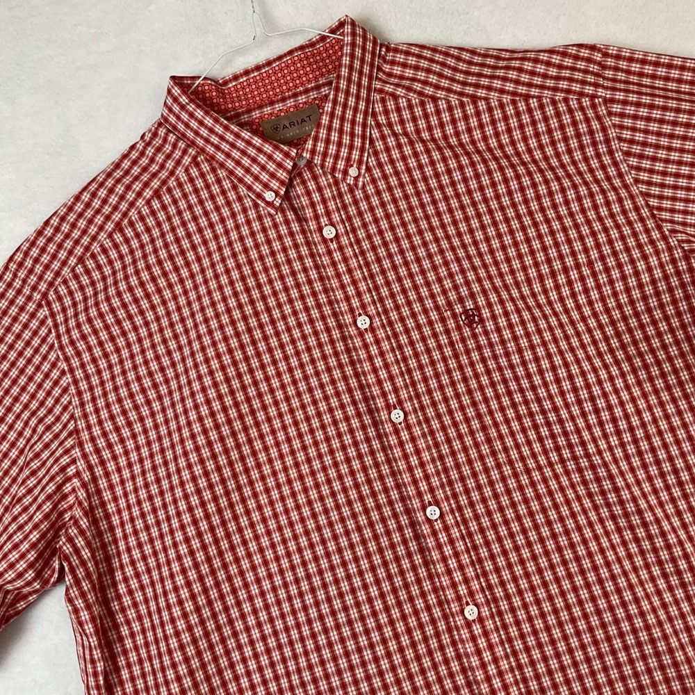 Ariat Mens XXL Tall Red Plaid Short Sleeve Wrinkle Free Button Down Shirt